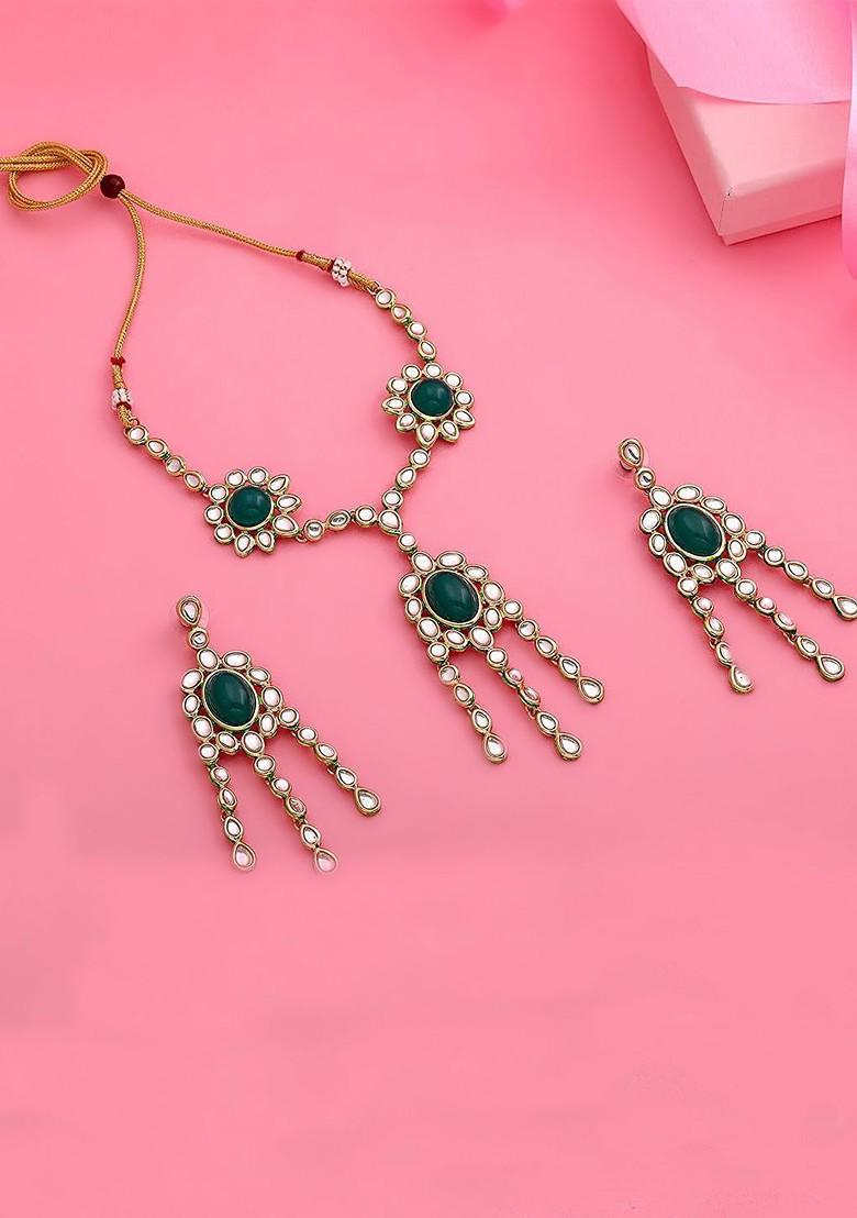 Green Solid Gold Plated Necklace Set