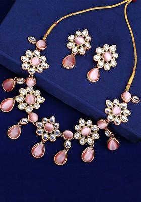 Pink Solid Gold Plated Necklace Set