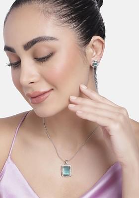 Silver Studded Rhodium Plated Necklace Set