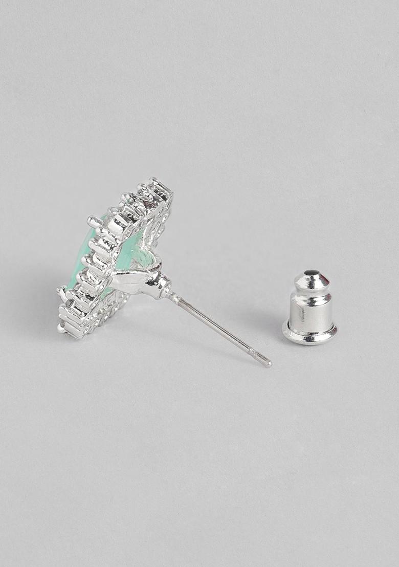 Green Studded Rhodium Plated Necklace Set