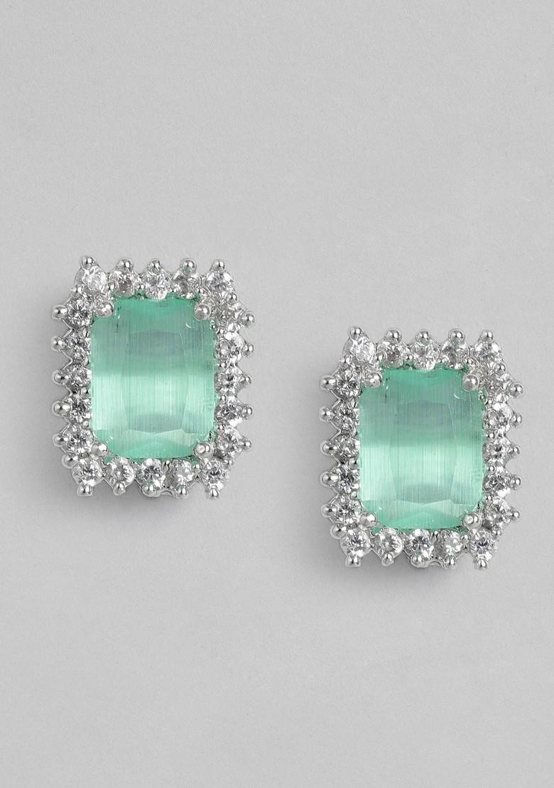 Green Studded Rhodium Plated Necklace Set