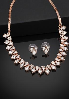 Rose Gold Crystals Gold Plated Necklace Set