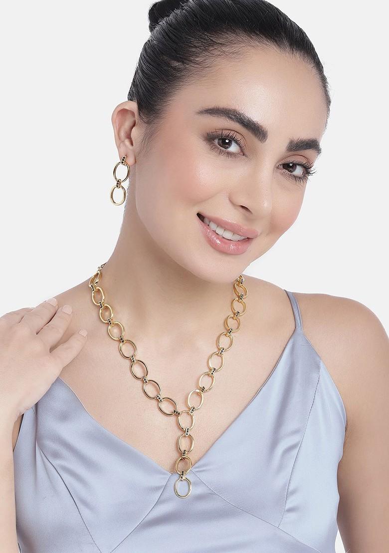 Gold Crystals Gold Plated Necklace Set
