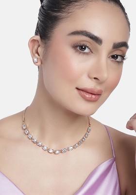 White Crystals Gold Plated Necklace Set