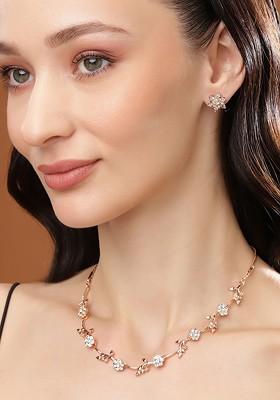 Rose Gold Studded Gold Plated Necklace Set