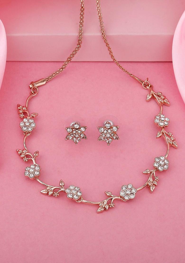 Rose Gold Studded Gold Plated Necklace Set