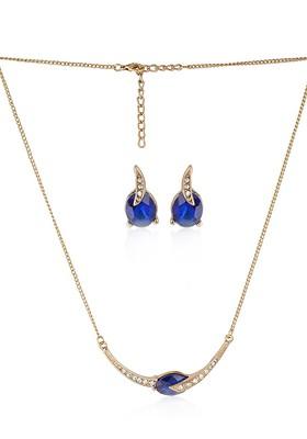 Blue Crystals Gold Plated Necklace Set