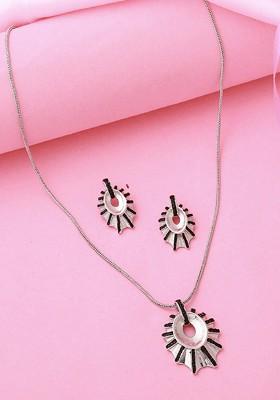 Black Studded Rhodium Plated Necklace Set