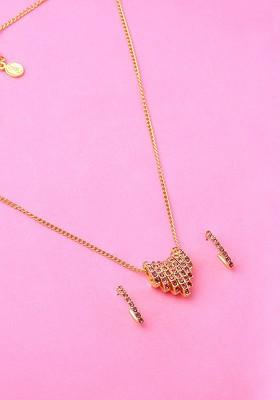 Pink Crystals Gold Plated Necklace Set