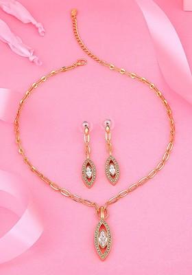 Rust Orange Studded Gold Plated Necklace Set