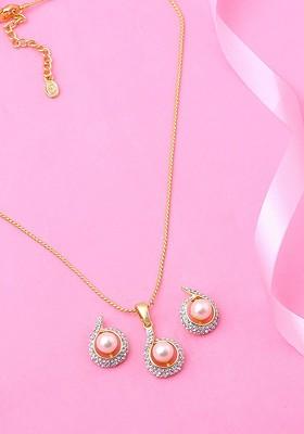 White Studded Gold Plated Necklace Set