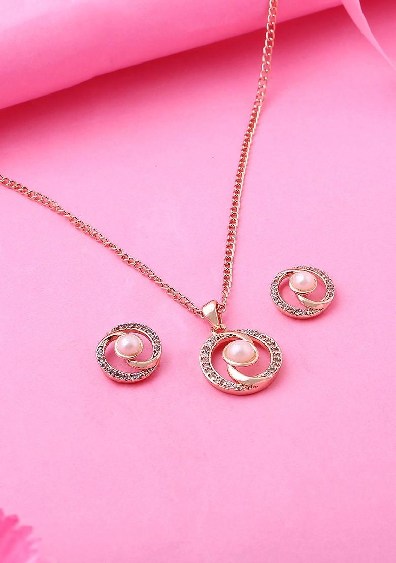 Rose Gold Cz Gold Plated Necklace Set