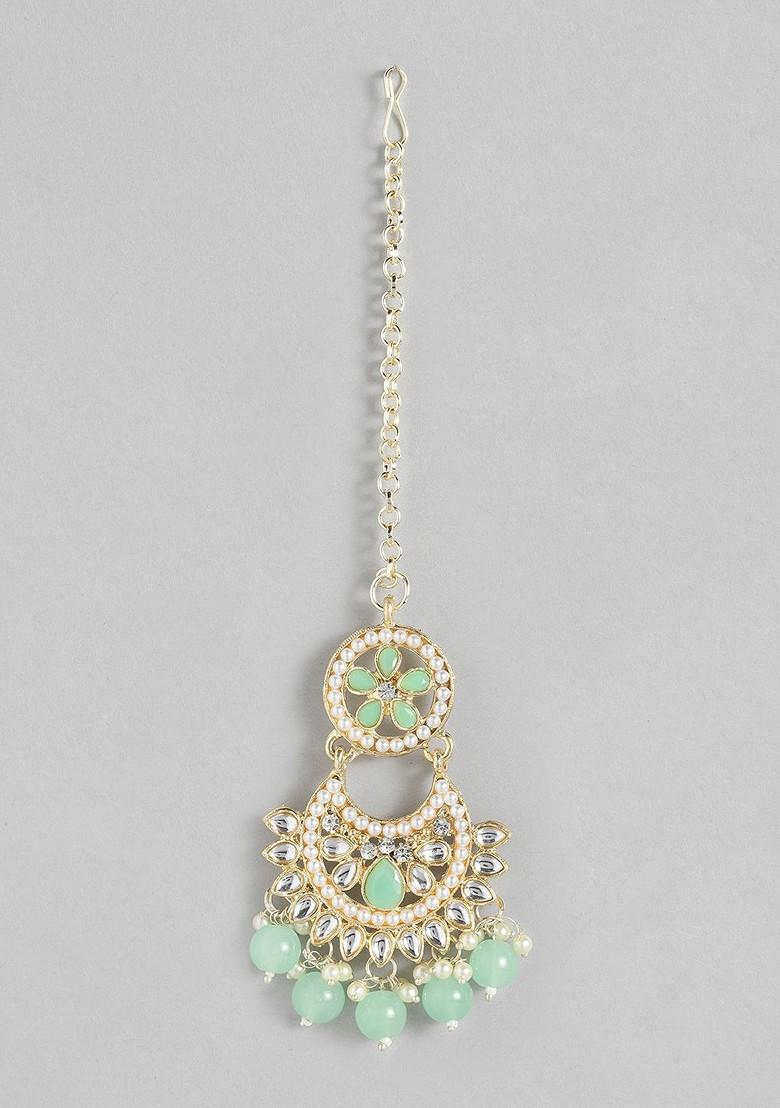 Sea Green Studded Gold Plated Necklace Set