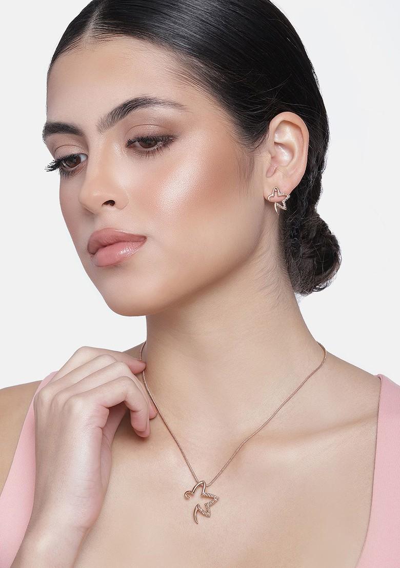 Rose Gold Solid Gold Plated Necklace Set