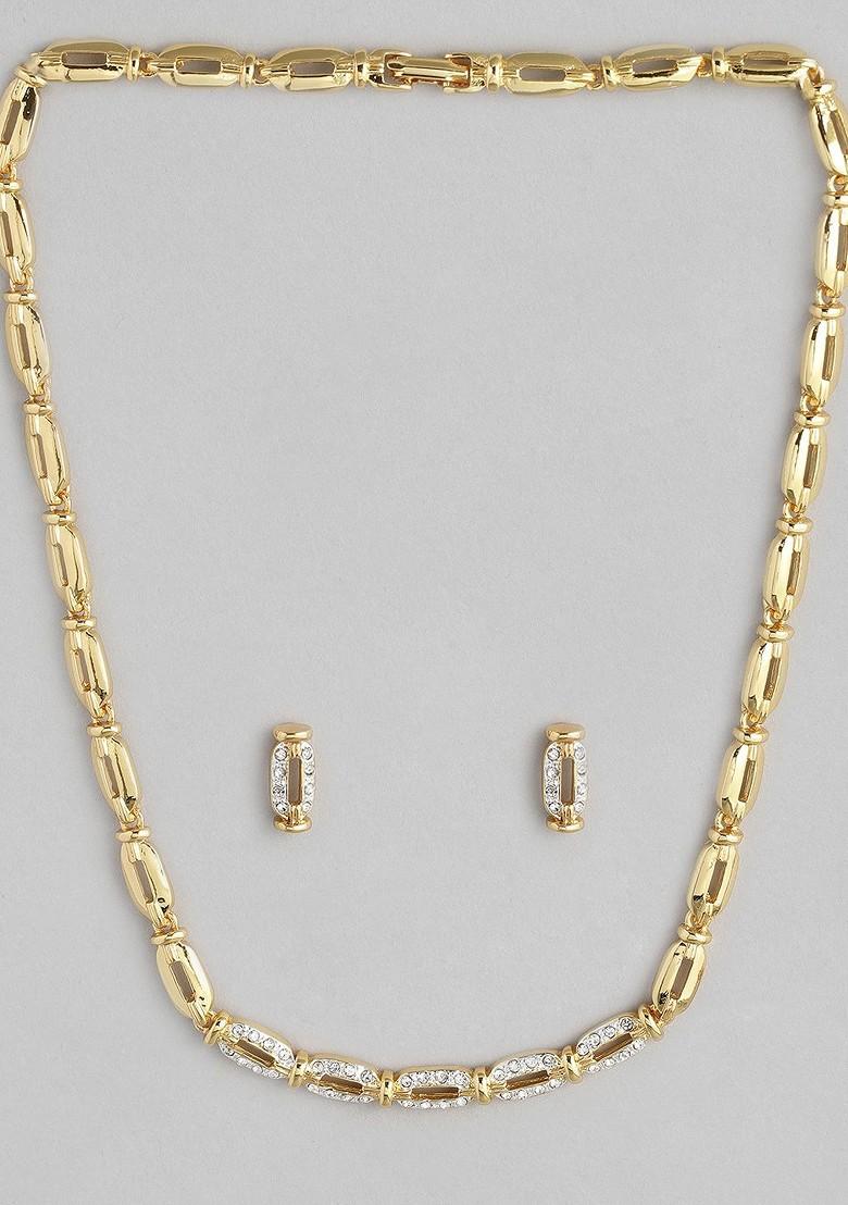 White Crystals Gold Plated Necklace Set