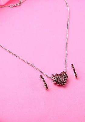 Red Studded Rhodium Plated Necklace Set