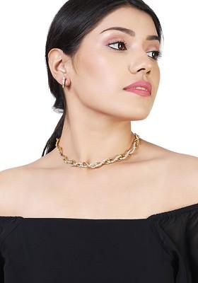 White Crystals Gold Plated Necklace Set