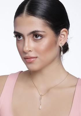 Gold Crystals Rhodium Plated Necklace Set