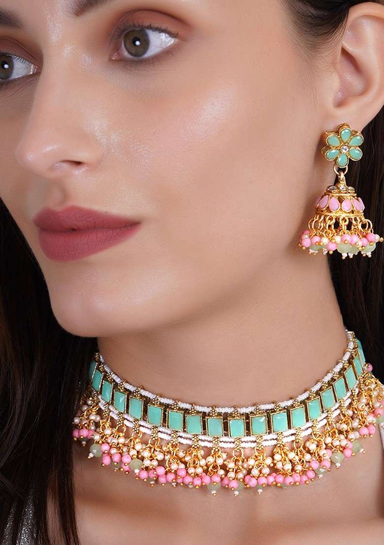 Gold Pearl Beaded Gold Plated Jewellery Set - Indya