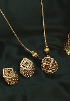 Gold Artificial Stones And Beads Gold Plated Jewellery Set