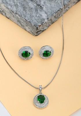 Silver Stone Studded  Rhodium Plated Jewellery Set