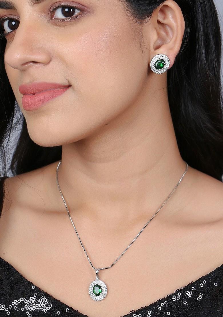Silver Stone Studded  Rhodium Plated Jewellery Set