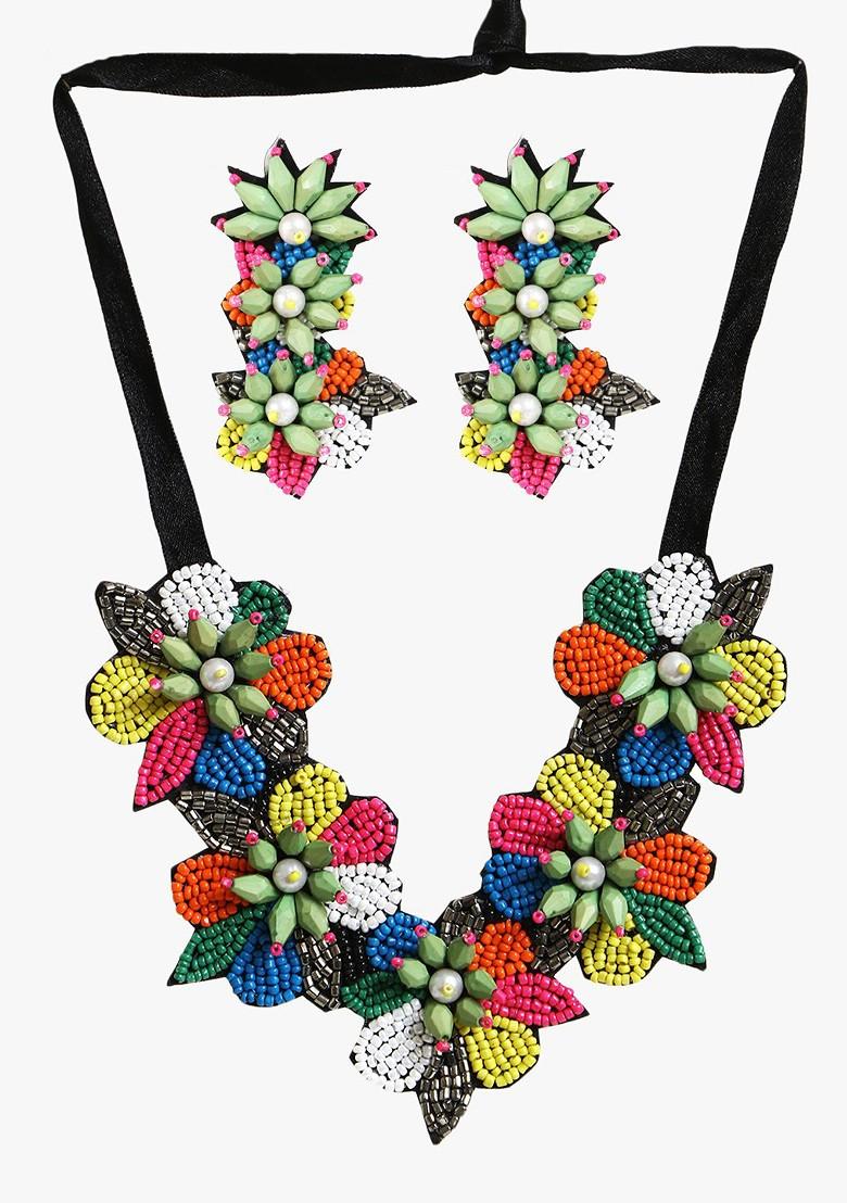 Multi Pearl Beaded Handcrafted Jewellery Set