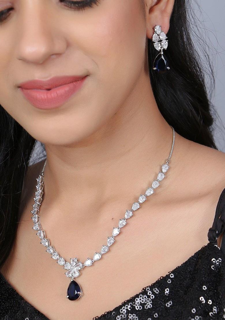 Silver Stone Studded  Rhodium Plated Jewellery Set