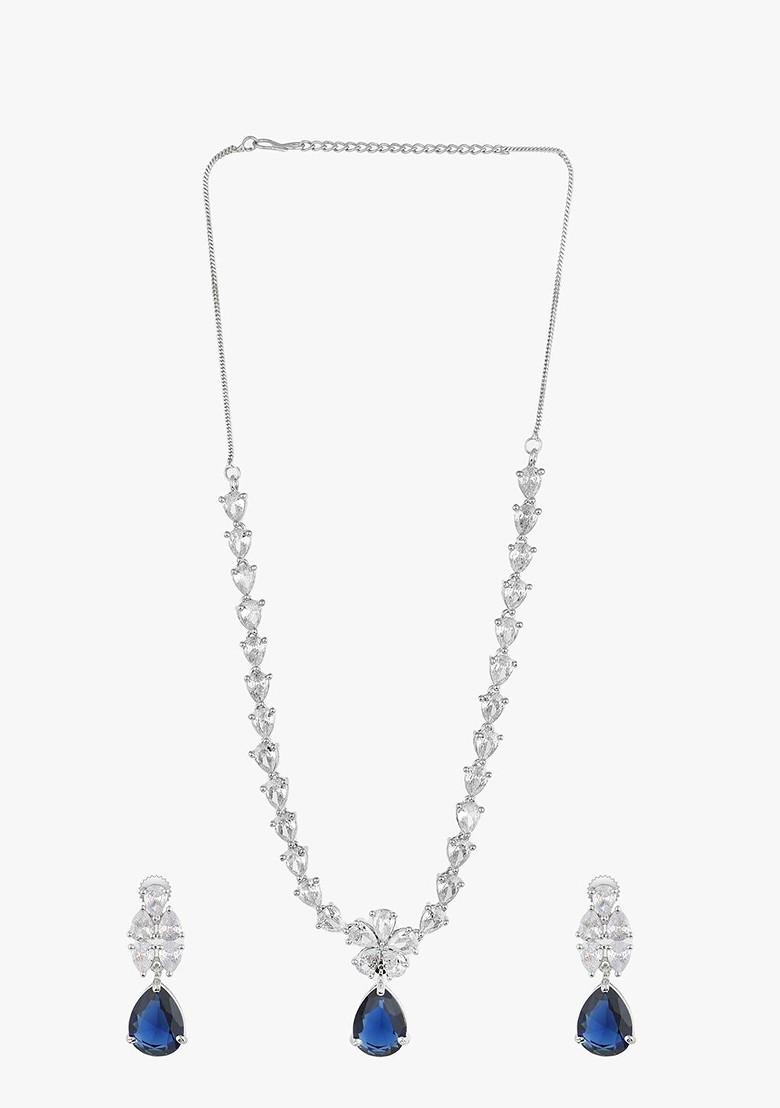 Silver Stone Studded  Rhodium Plated Jewellery Set