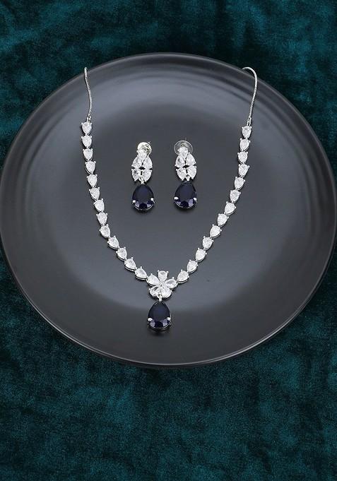 Silver Stone Studded  Rhodium Plated Jewellery Set