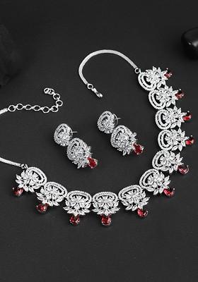 Silver Stone Studded  Rhodium Plated Jewellery Set