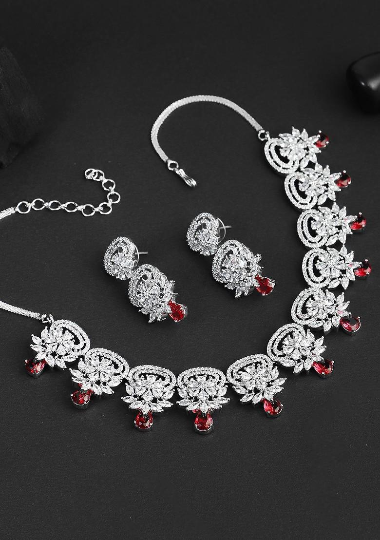 Silver Stone Studded  Rhodium Plated Jewellery Set
