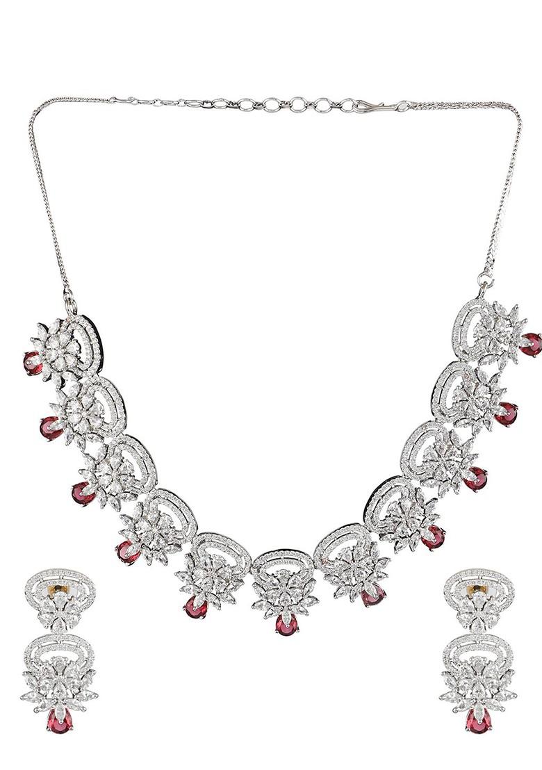 Silver Stone Studded  Rhodium Plated Jewellery Set