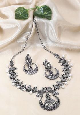 Silver Stone Studded  Silver Plated  Jewellery Set
