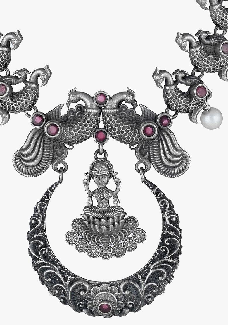 Silver Stone Studded  Silver Plated  Jewellery Set