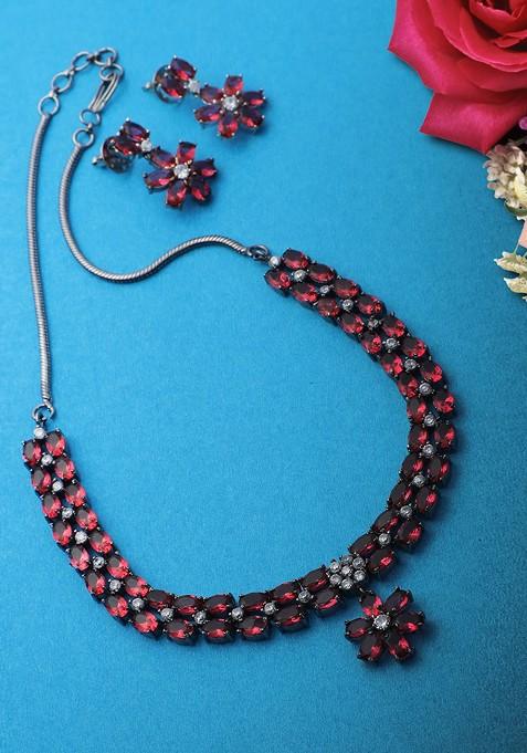 Gold Stone Studded  Gold Plated Jewellery Set