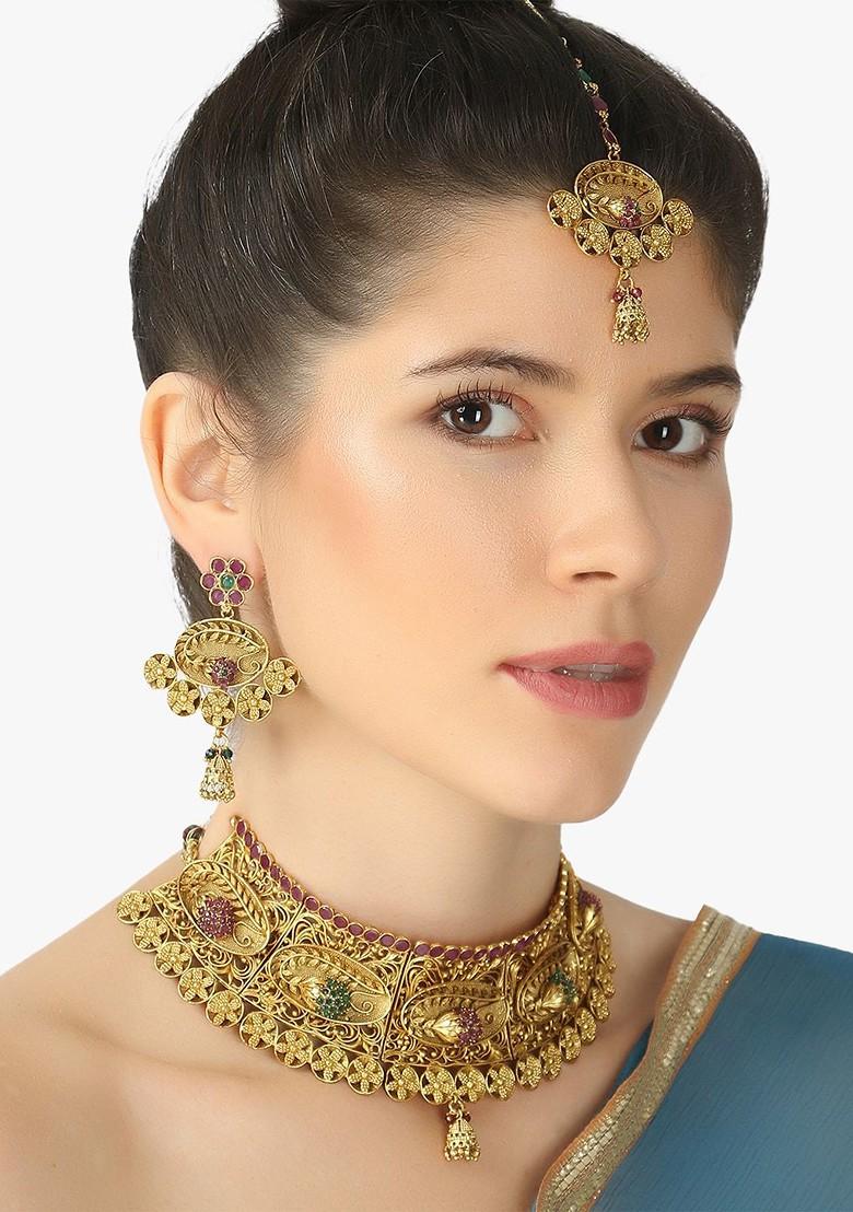 Gold Stone Studded  Gold Plated Jewellery Set