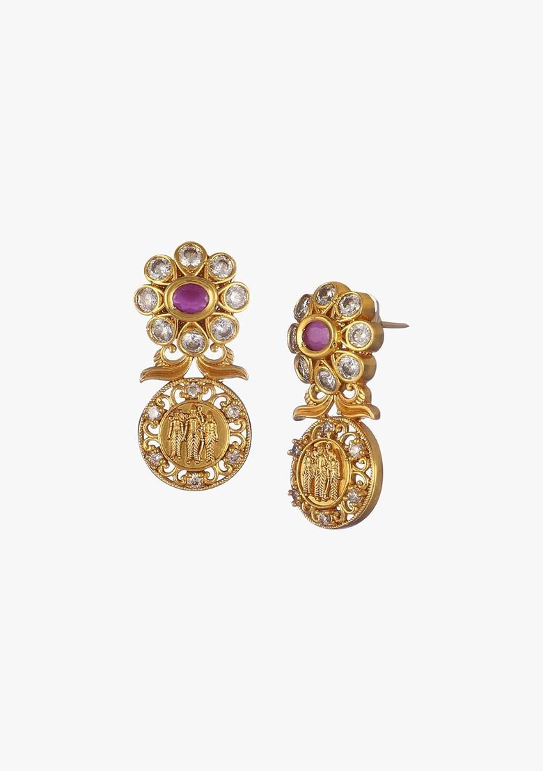 Gold Stone Studded  Gold Plated Jewellery Set