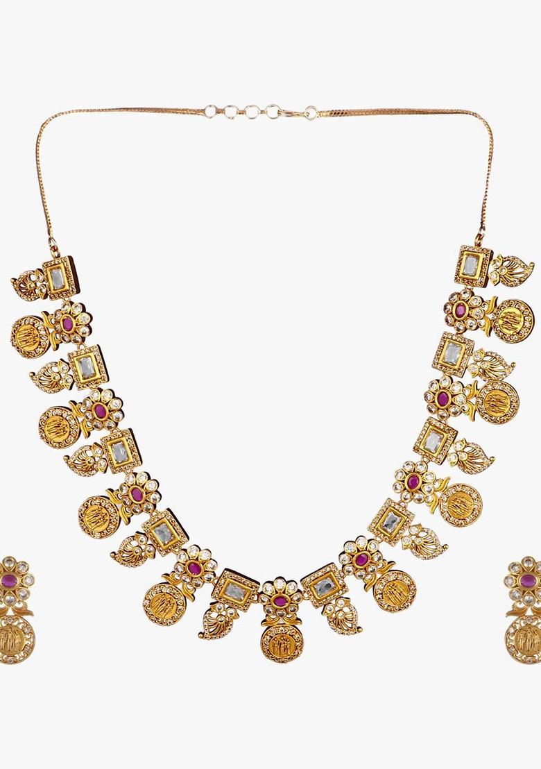 Gold Stone Studded  Gold Plated Jewellery Set