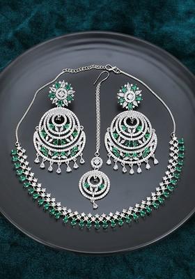 Silver Ad Studded Rhodium Plated Jewellery Set