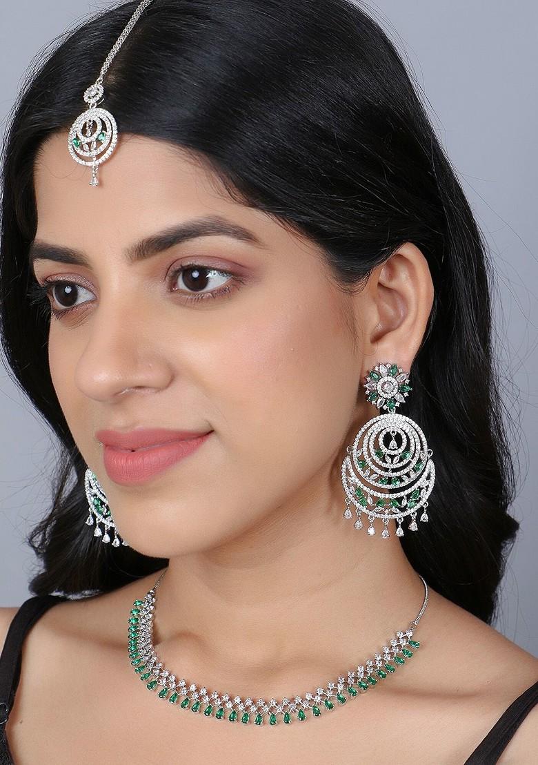 Silver Ad Studded Rhodium Plated Jewellery Set