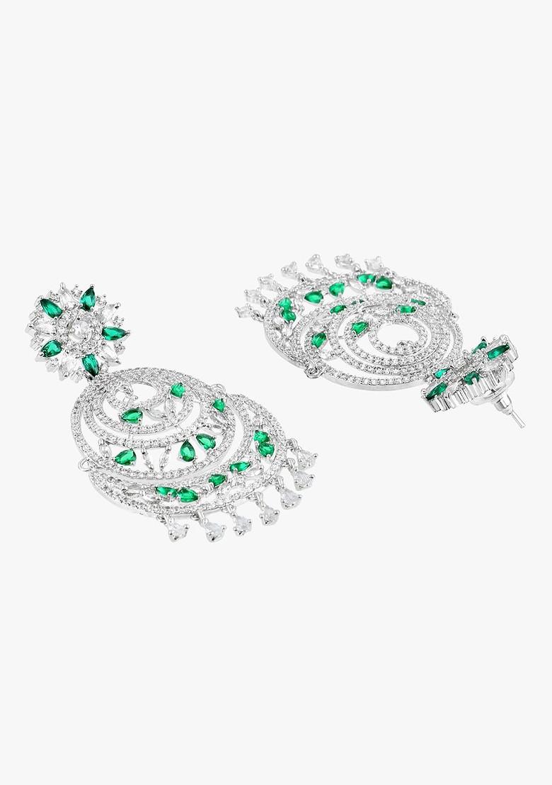 Silver Ad Studded Rhodium Plated Jewellery Set