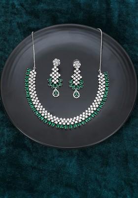 Silver Stone Studded  Silver Plated  Jewellery Set