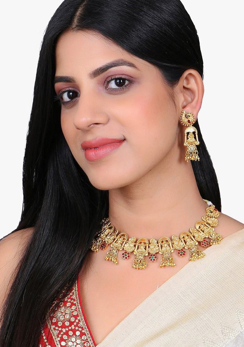 Gold Stone Studded  Gold Plated Jewellery Set