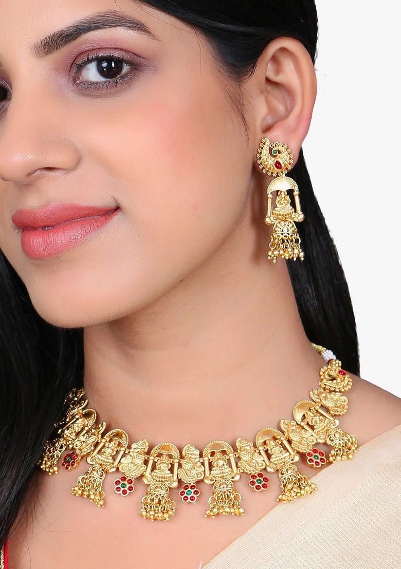 Gold Stone Studded  Gold Plated Jewellery Set