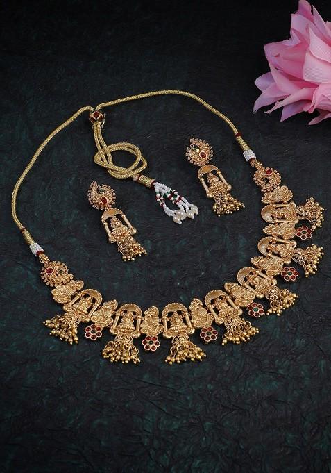 Gold Stone Studded  Gold Plated Jewellery Set