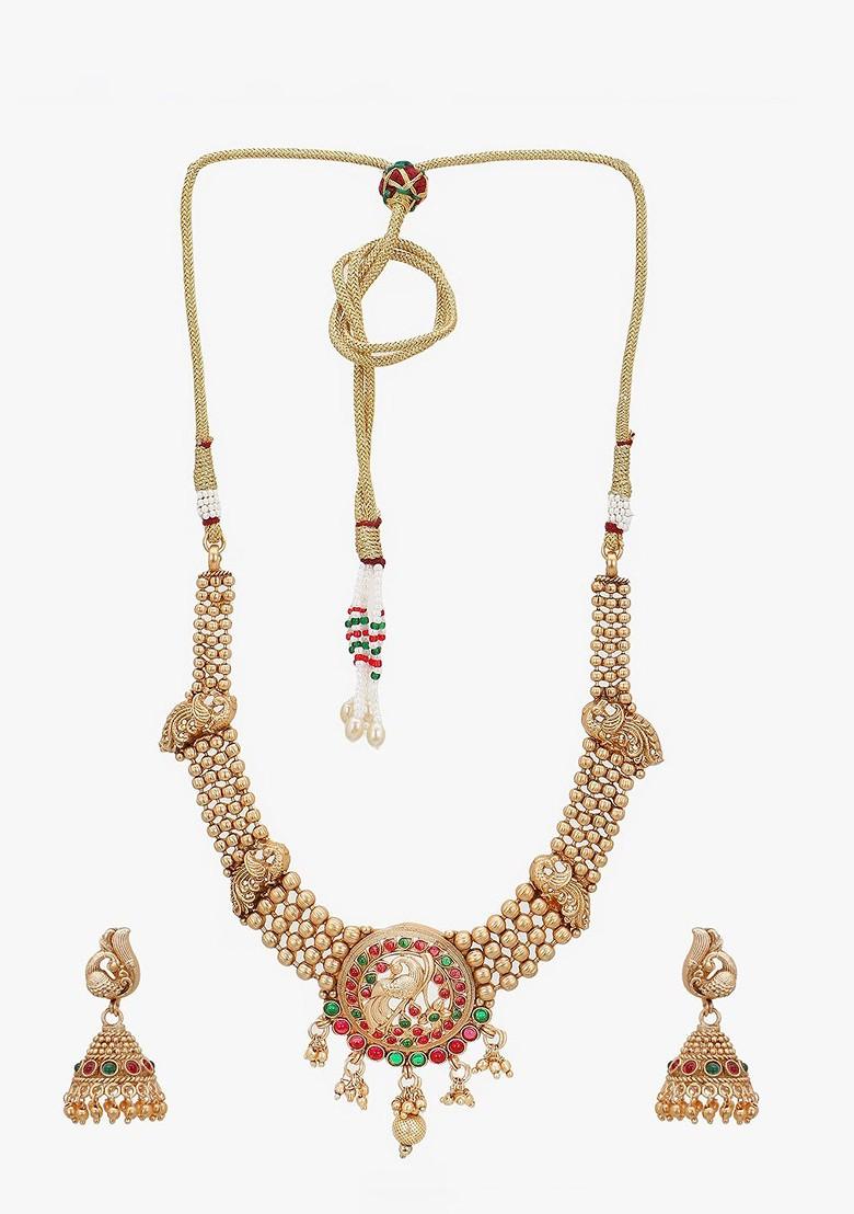 Gold Stone Studded  Gold Plated Jewellery Set