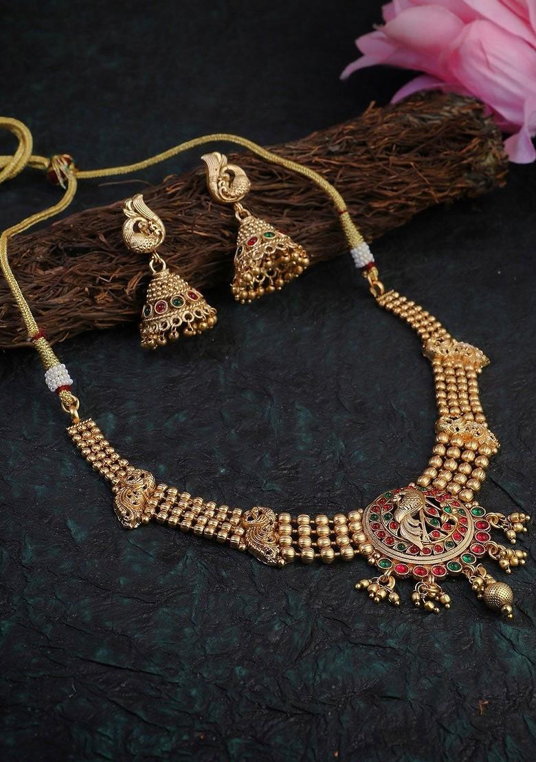 Gold Stone Studded  Gold Plated Jewellery Set