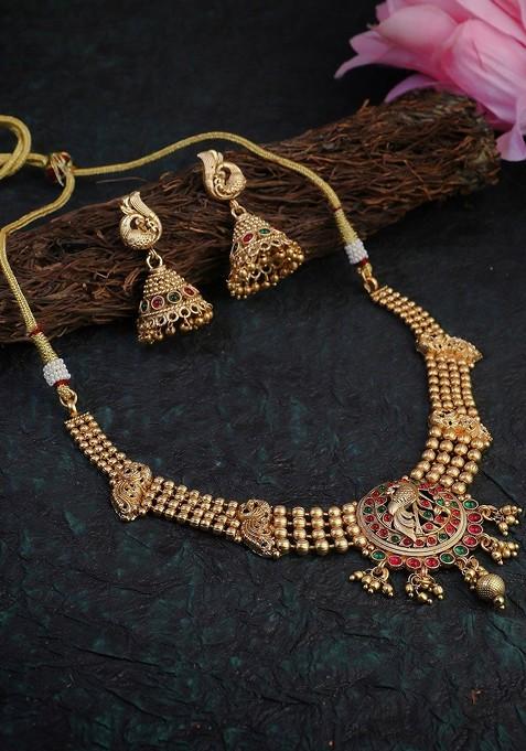 Gold Stone Studded  Gold Plated Jewellery Set