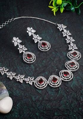 Silver Stone Studded  Rhodium Plated Jewellery Set